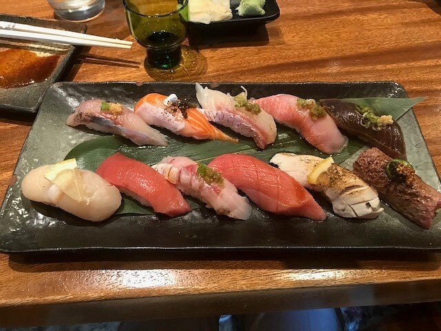 MF Sushi – Inman Park signature dishes Omakase (chef's tasting menu), various selections of fresh Nigiri and Sashimi, specialty rolls, A5 Wagyu options.